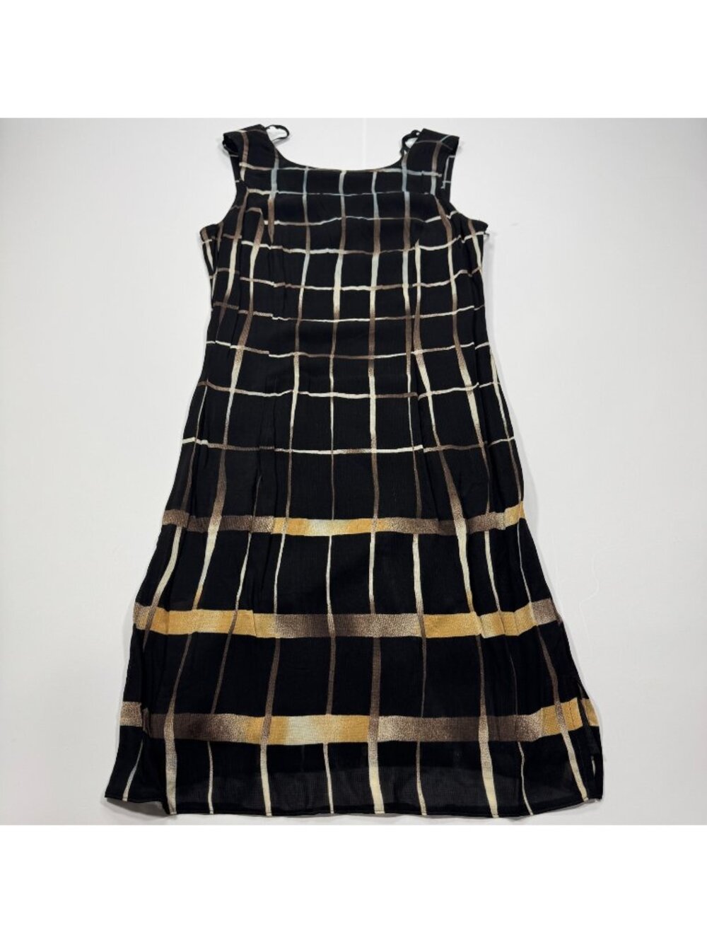 Vintage Steilmann Dress Women's 8 Black Plaid Viscose Tank Lined Party Retro